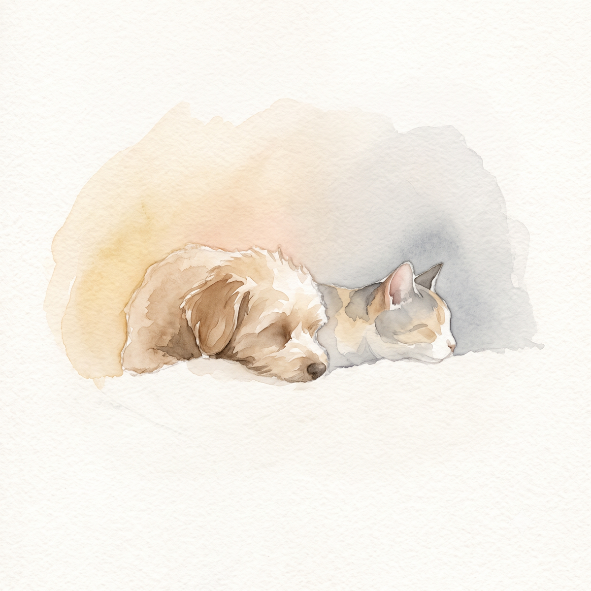 Calm watercolour illustration in the AuraLune Crystal style, evoking quiet listening and connection — Animal Communication written report service.
