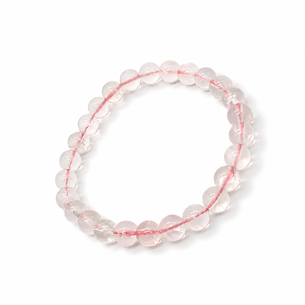 Handmade Madagascar Ice Rose Quartz pure crystal bracelet by AuraLune Crystal on white