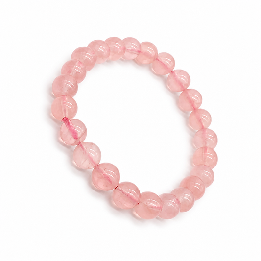 Close-up of deep gemmy pink Mozambique rose quartz beads
