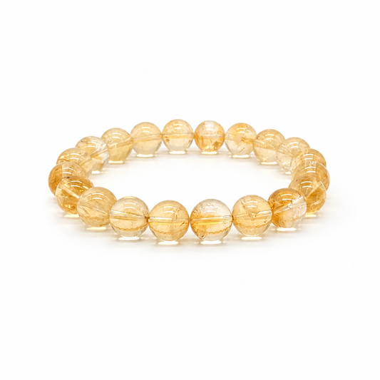 Close-up of genuine natural citrine beads with smoky gradation