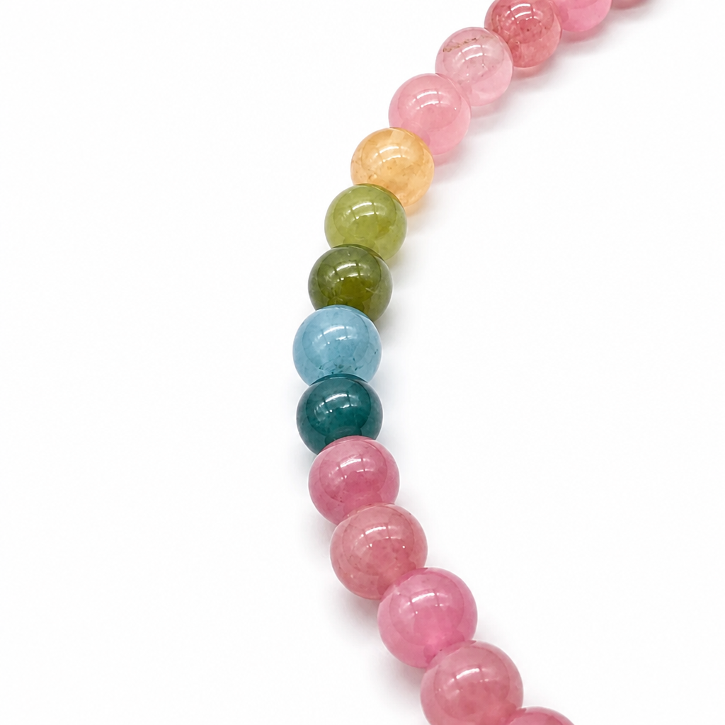 Rainbow tourmaline stretch bracelet, 4mm round beads, on high-elastic cord