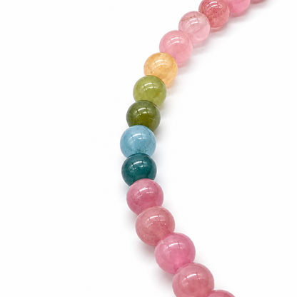 Rainbow tourmaline stretch bracelet, 4mm round beads, on high-elastic cord