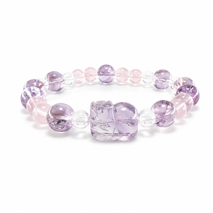 Amethyst Pixiu and Rose Quartz Celestial Abundance bracelet on white