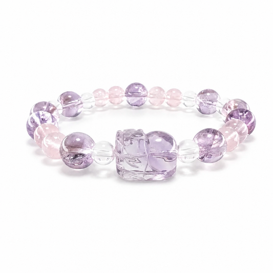 Amethyst Pixiu and Rose Quartz Celestial Abundance bracelet on white