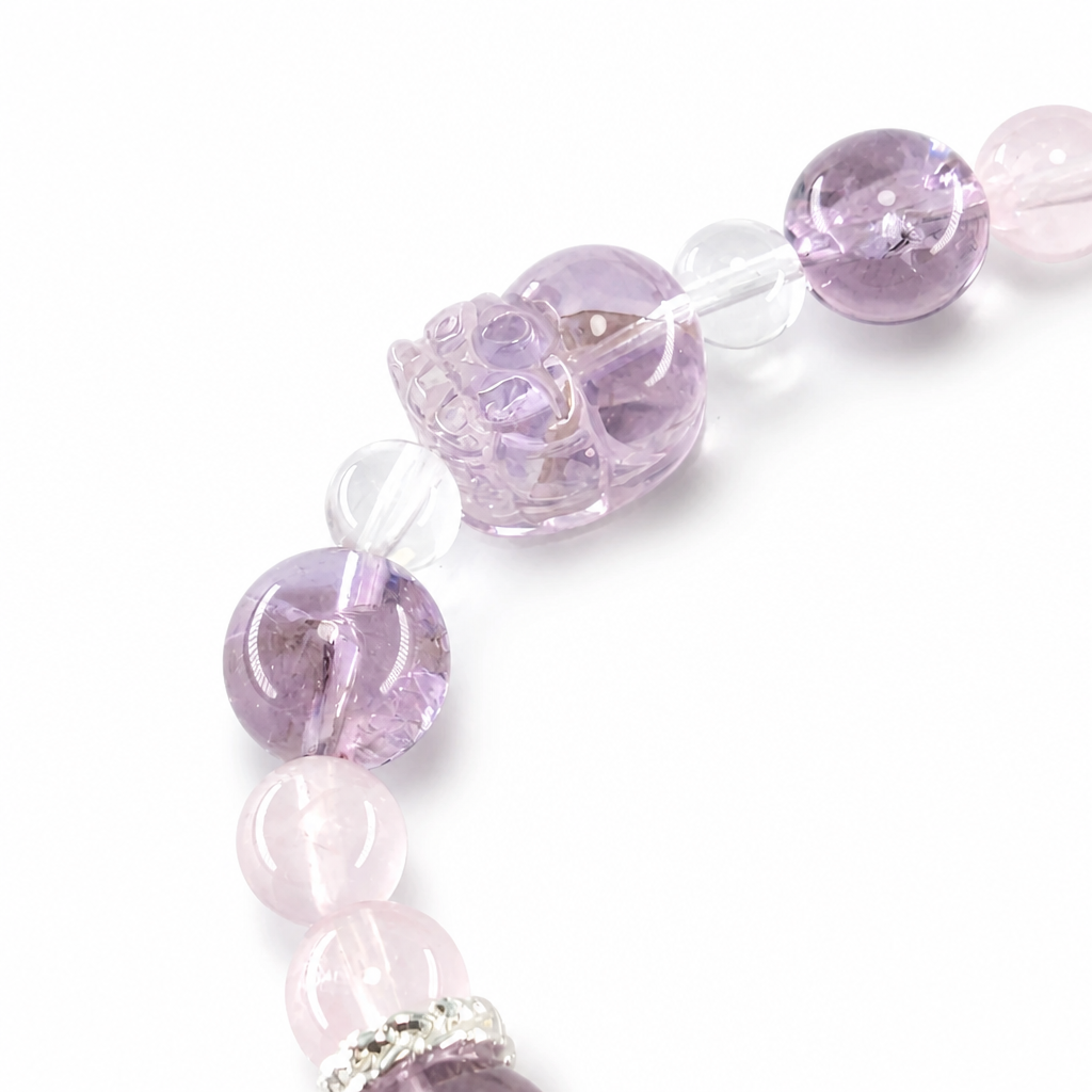 Amethyst Pixiu designer bracelet shown on model's wrist