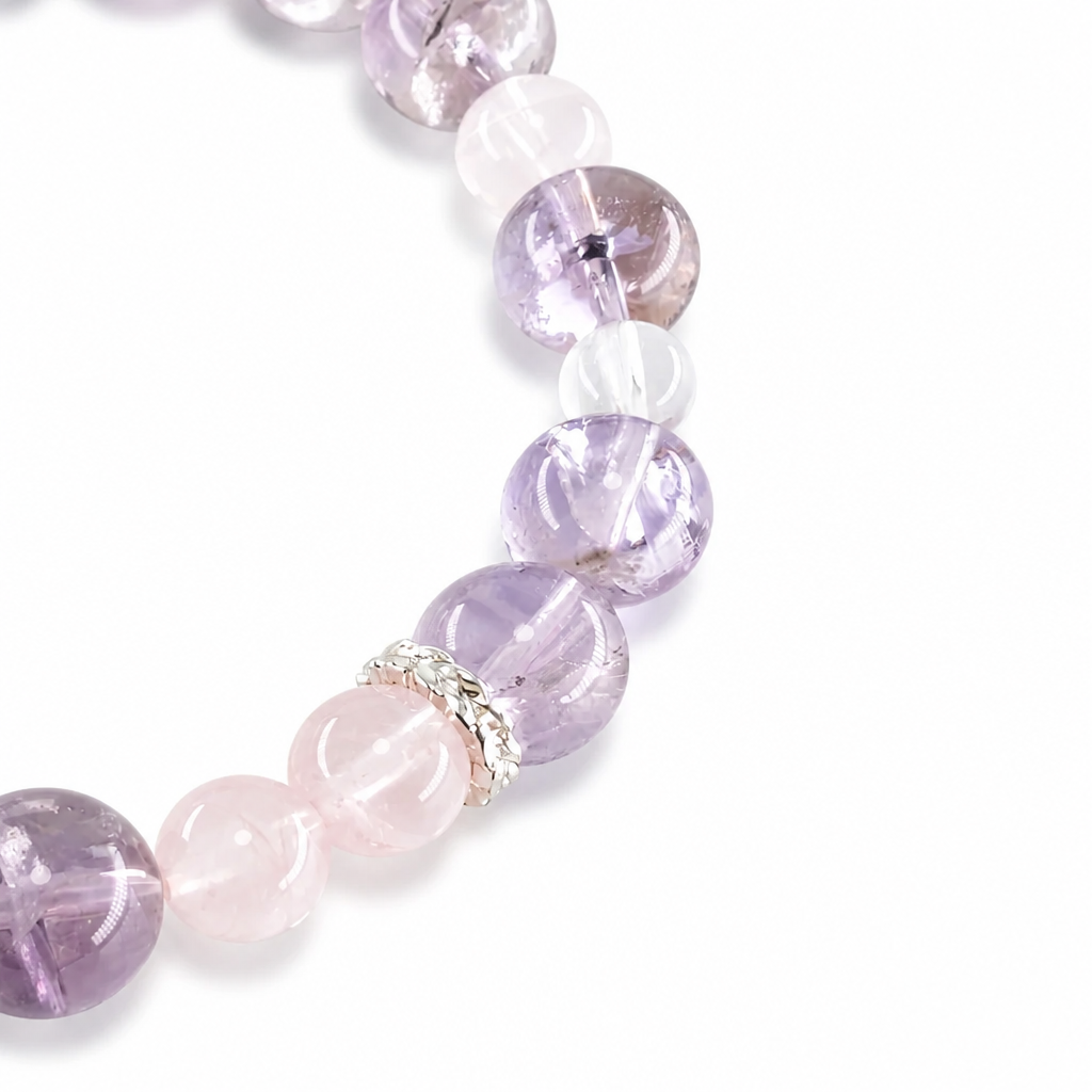 Deep-violet Amethyst Pixiu with silver framing, side angle