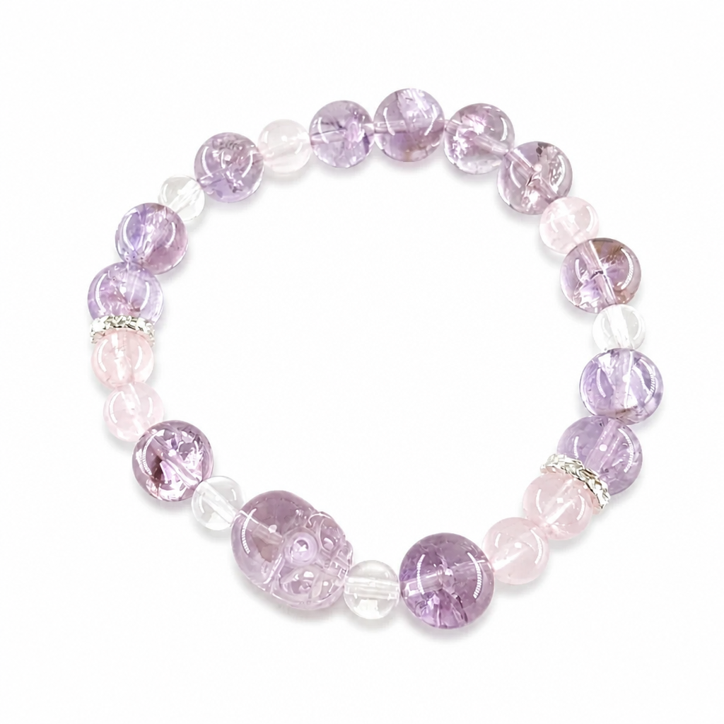 Hand-carved Amethyst Pixiu focal charm, close-up detail