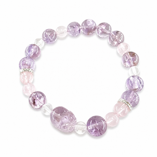 Hand-carved Amethyst Pixiu focal charm, close-up detail