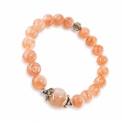 Flower Agate focal bead with silver caps, close-up detail
