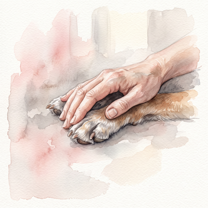 Soft watercolour illustration of an animal resting quietly, in the AuraLune Crystal style — for the Animal Communication written report service.