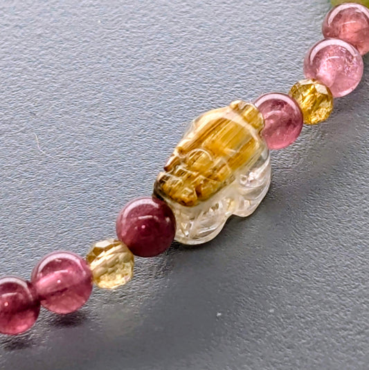 Triple Abundance | Golden Pixiu & Rainbow Tourmaline Bracelet