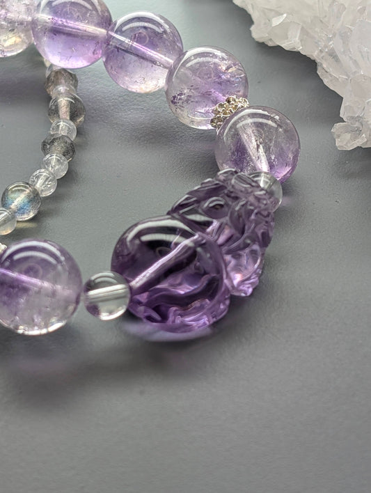 Violet Moon Mirage River Guardian | Amethyst Pixiu & Super 7 Bracelet
