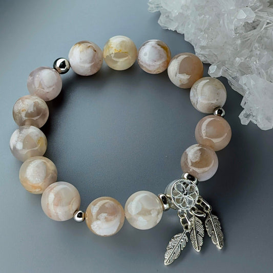 Dreamweaver Bloom | Flower Agate & Diecast Dreamcatcher Bracelet