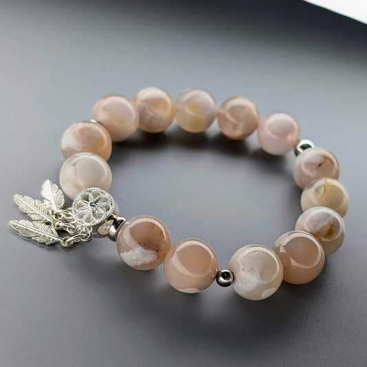 Dreamweaver Bloom | Flower Agate & Diecast Dreamcatcher Bracelet