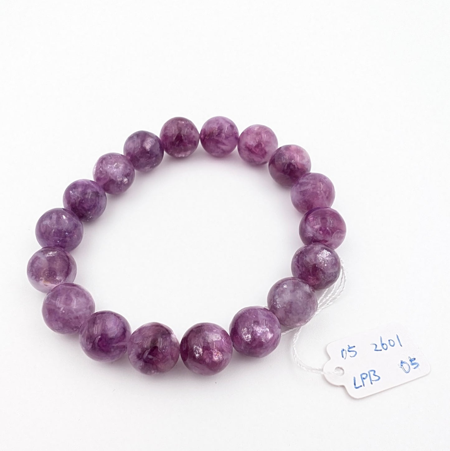 Purple lepidolite bracelet with silvery mica shimmer by AuraLune Crystal