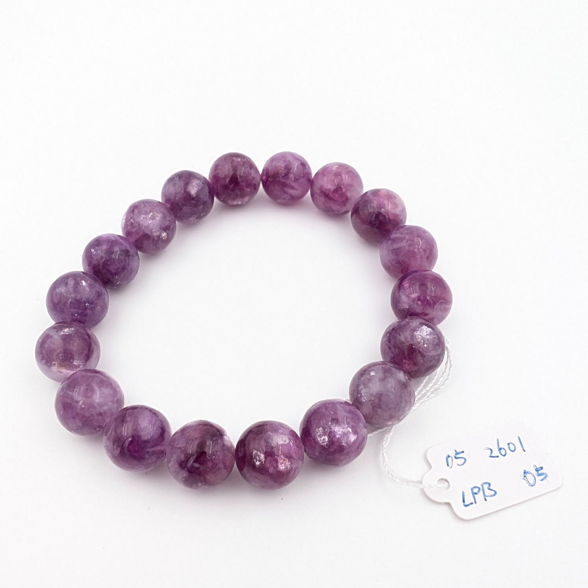Purple lepidolite bracelet with silvery mica shimmer by AuraLune Crystal
