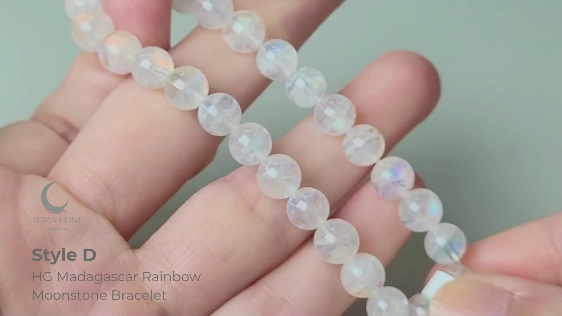 High grade Madagascar rainbow moonstone bracelet with premium 7-8mm polished round beads showing strong blue labradorescence flash
