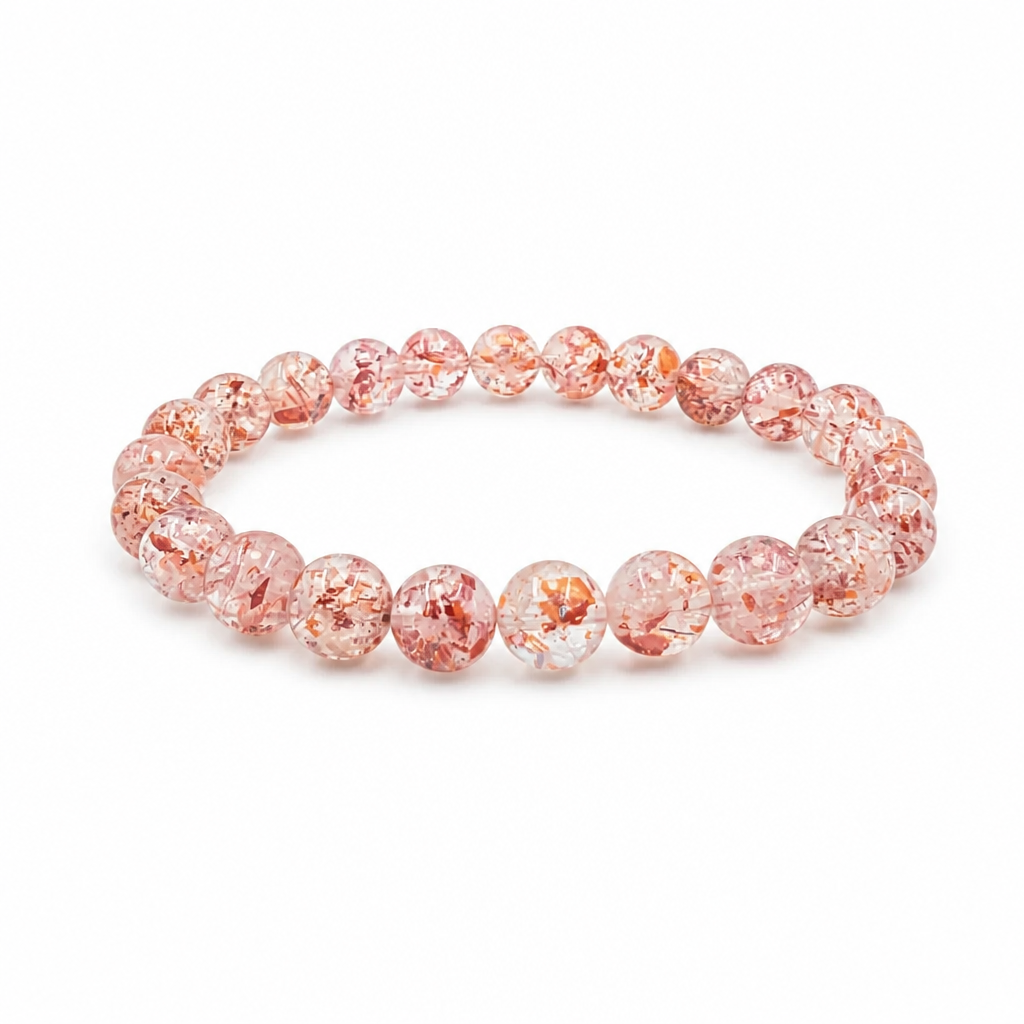 Strawberry Super 7 bracelet with red lepidocrocite in clear quartz