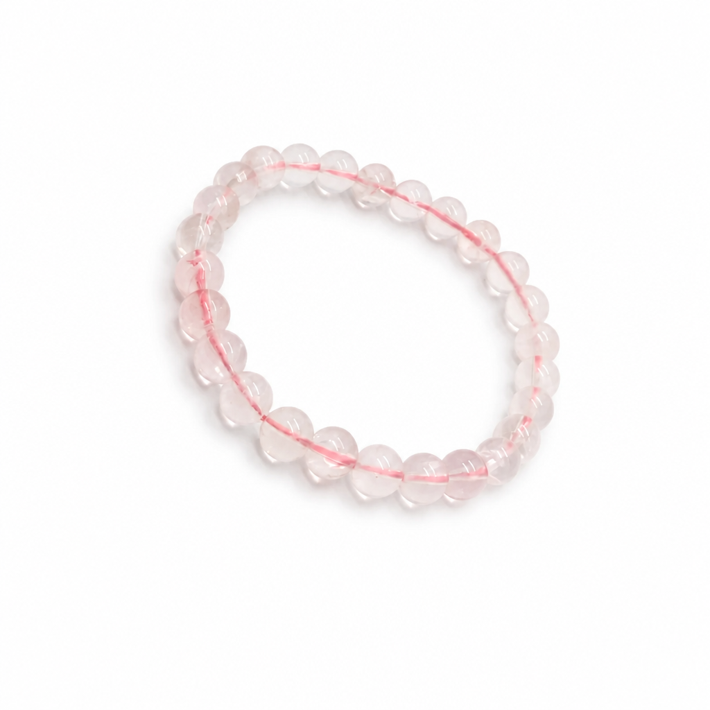 Madagascar Ice Rose Quartz bracelet worn on the wrist showing luminous pink inner glow
