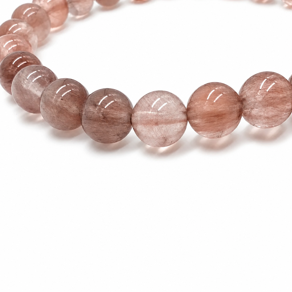 Red rabbit hair quartz bracelet shown from the side