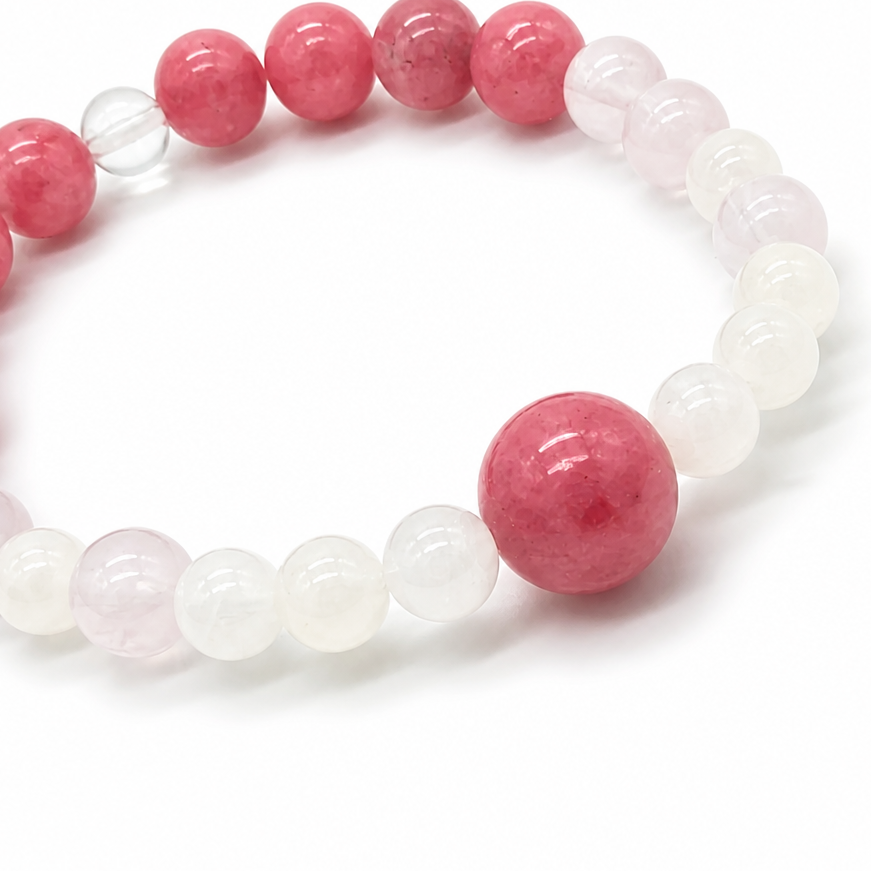 Handmade rhodonite and Madagascar moonstone designer crystal bracelet by Aura Lune Rhodonite Series