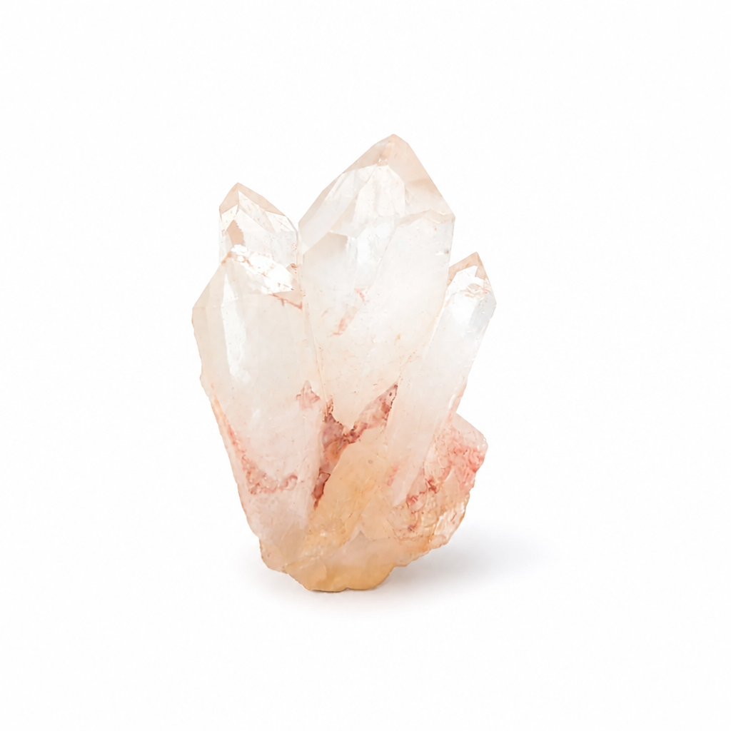 Detail of water-clear quartz points with pale pink Samadhi colouration