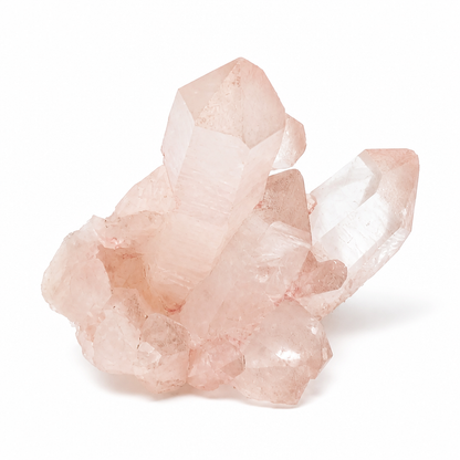 Tall Pink Samadhi Quartz cluster displayed on a shelf for home decor