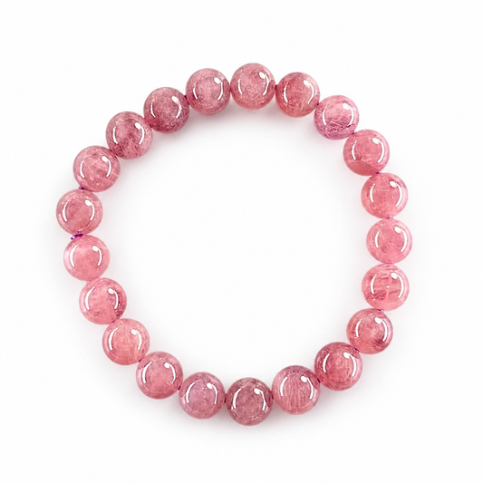 Violet star rose quartz bracelet with mauve-violet Madagascar beads on white