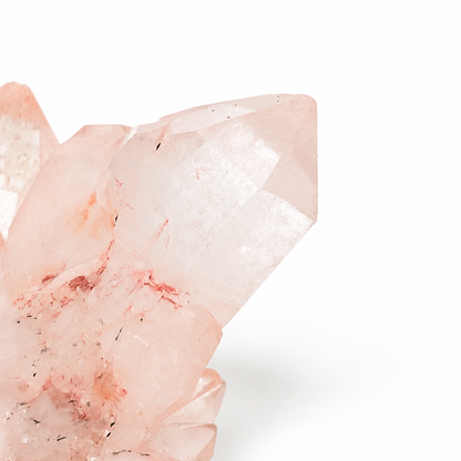 Detail of water-clear quartz points with natural pink Samadhi colouration at tips