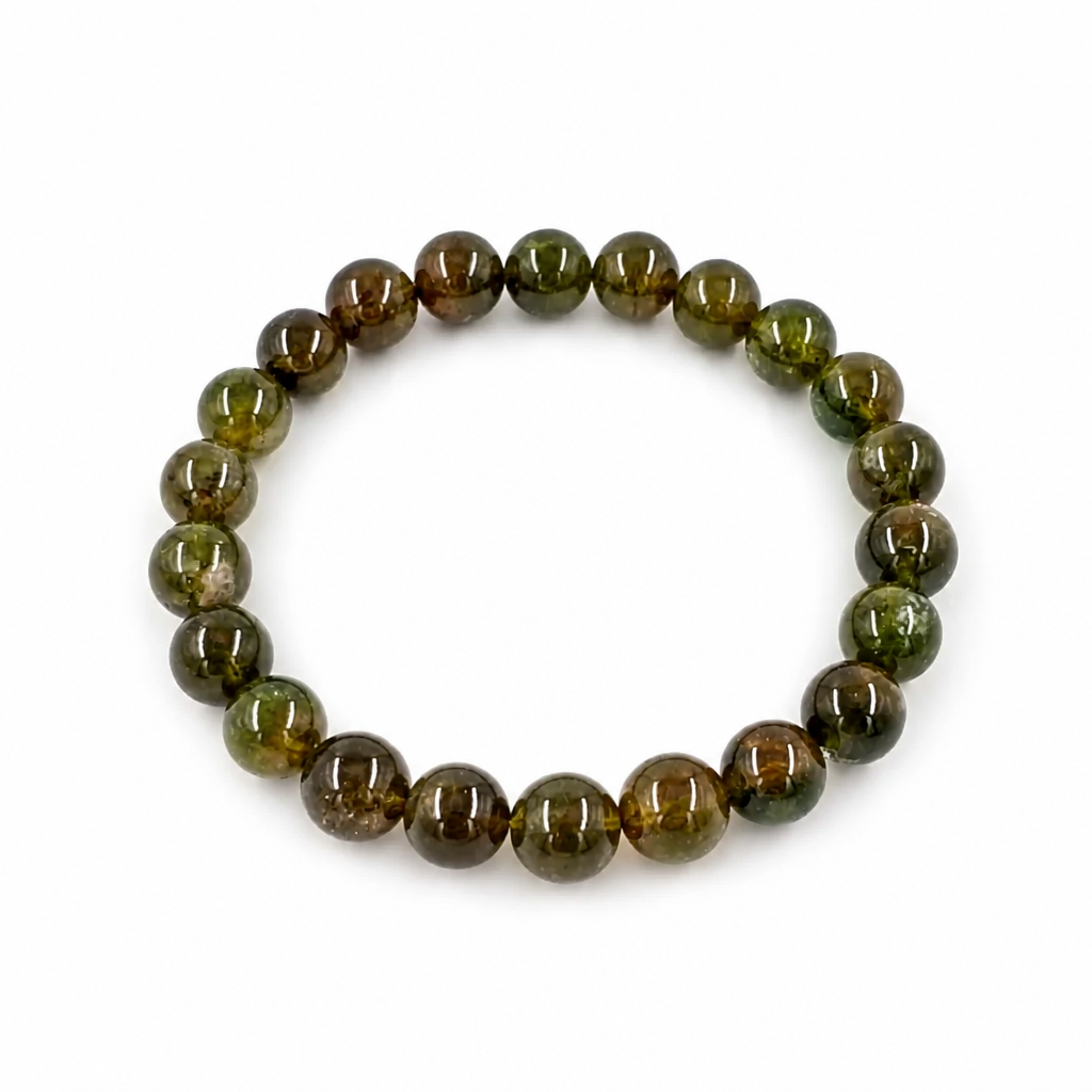 Close-up of glassy clarity in deep forest green verdelite tourmaline beads