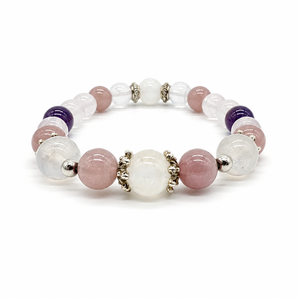 Iris Soul Harmony bracelet with amethyst, moonstone and purple rose quartz