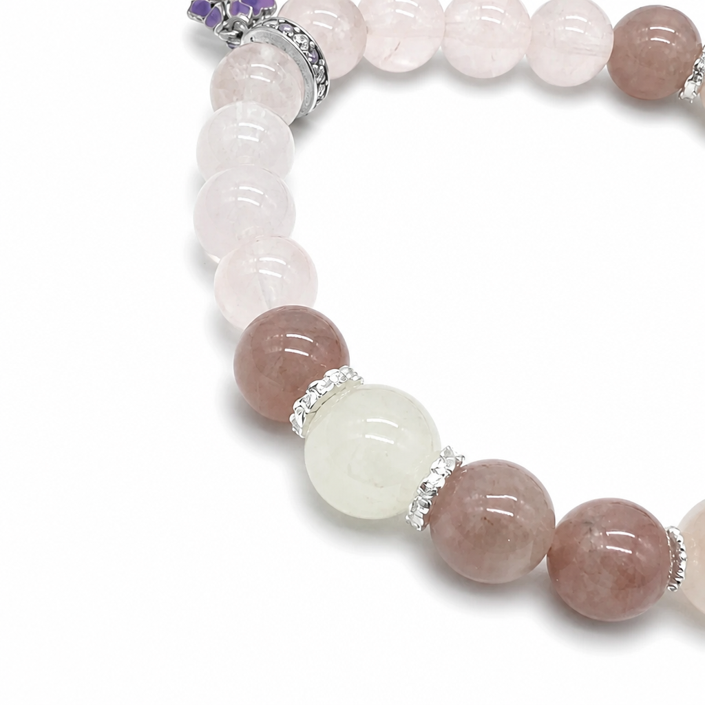 Amethyst Rose Serenity bracelet resting flat showing full length and bead colour balance