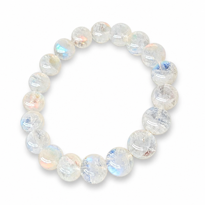 Full bracelet circle of Rosewater Moon showing milky white moonstone with pink flash