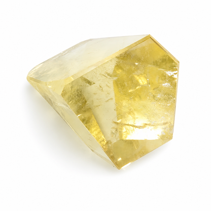 Natural honey-gold Brazilian Citrine specimen front view on white background