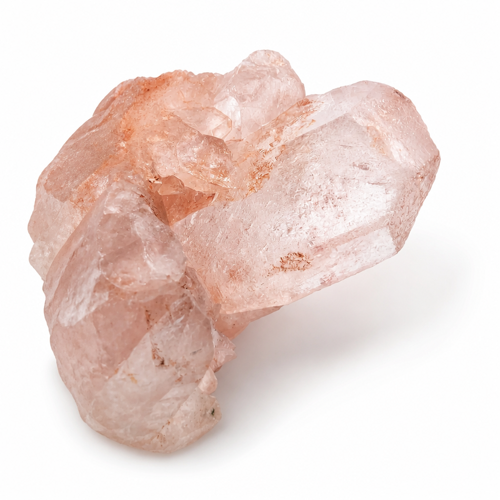 Detail of water-clear Himalayan quartz points with natural pink inclusions