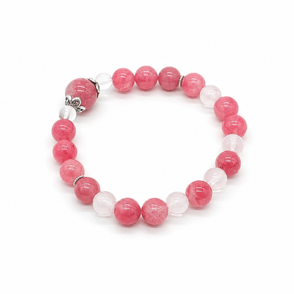 Handmade rhodonite and Madagascar rose quartz designer crystal bracelet by Aura Lune Rhodonite Series