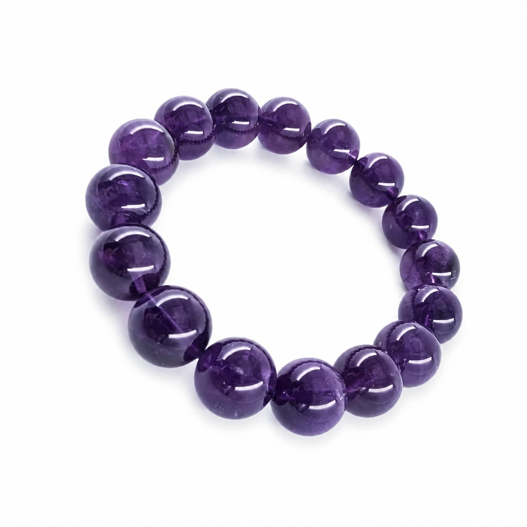 Large 14mm amethyst beads with saturated violet colour
