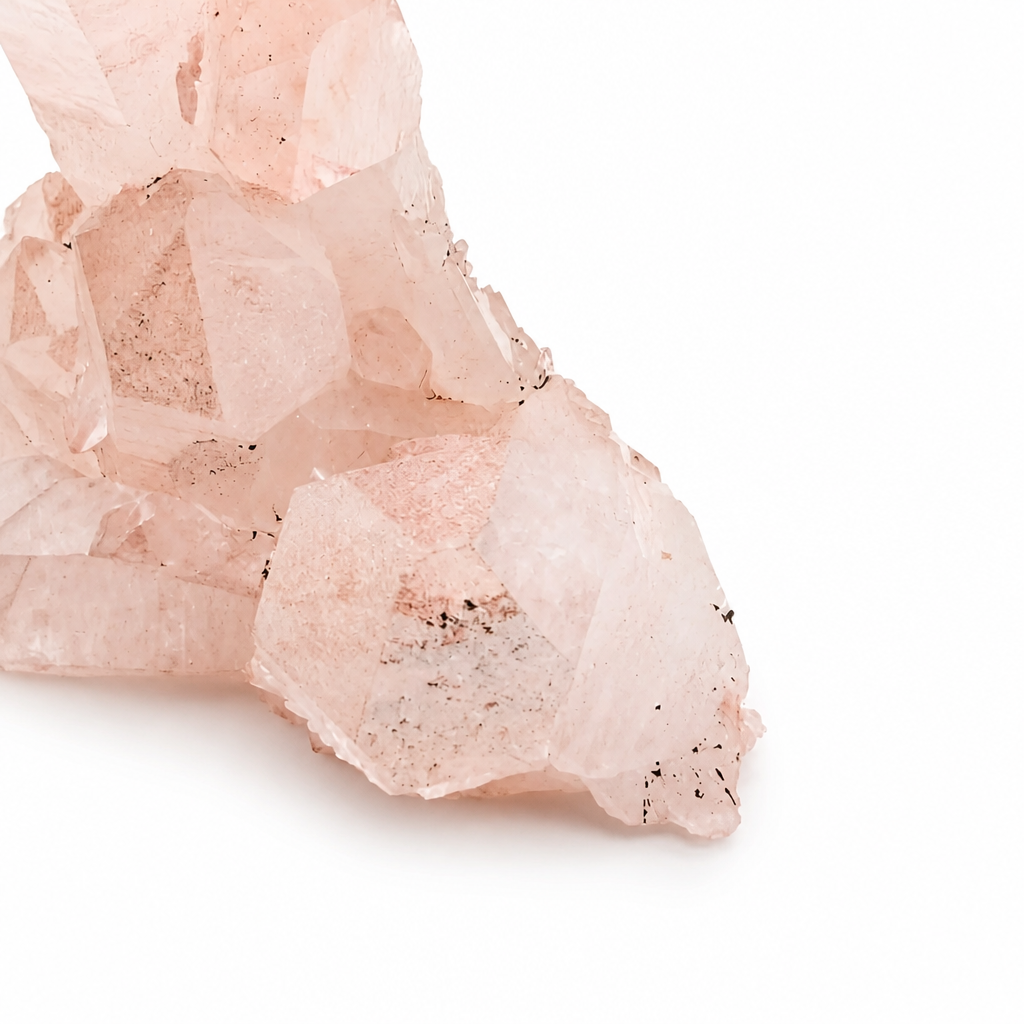 Side view of the tall Pink Samadhi Quartz cluster showing height relative to base