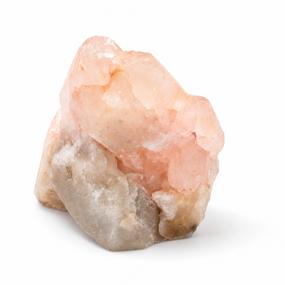 Close-up of delicate natural pink colouration on large Samadhi Quartz crystal points