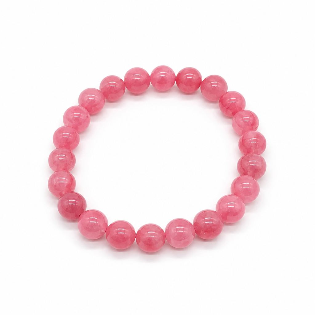 Deep saturated rose-pink rhodonite bead with black veins