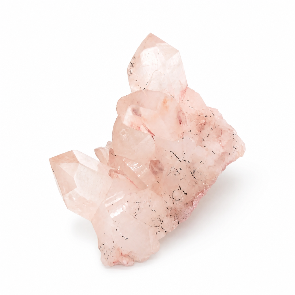 Himalayan Pink Samadhi Quartz cluster showing tall vertical formation