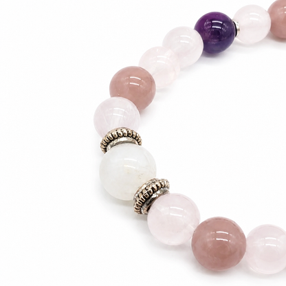 Amethyst and moonstone Violet Series bracelet on a white background