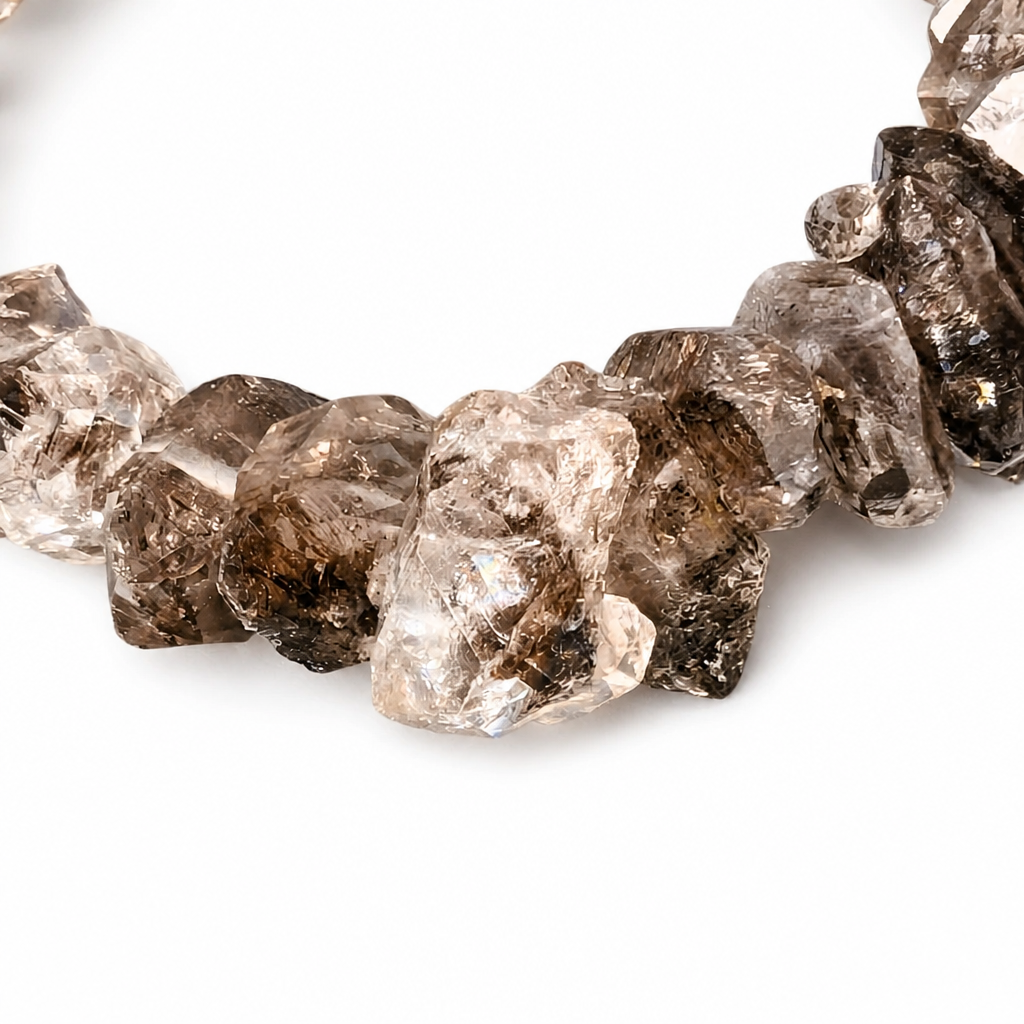 Double-terminated quartz bracelet on a white background