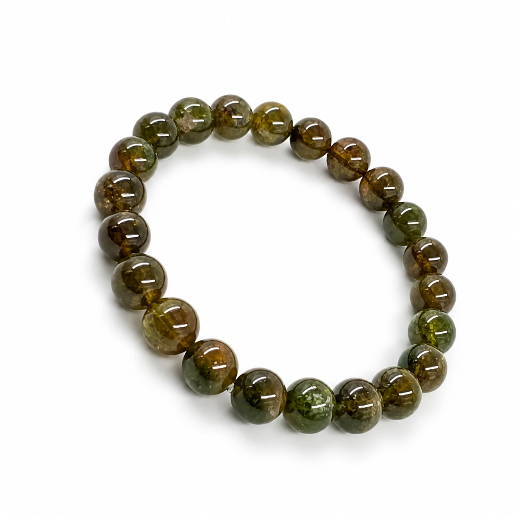 Green Tourmaline Verdelite bracelet worn on the wrist showing forest green tone
