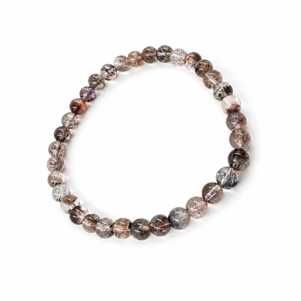Full bracelet circle of Black Super Seven showing even dark bead colour and inclusions