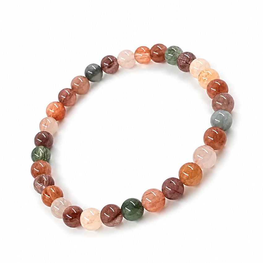 Full bracelet circle of Rabbit Hair Quartz showing even bead colour and inclusion