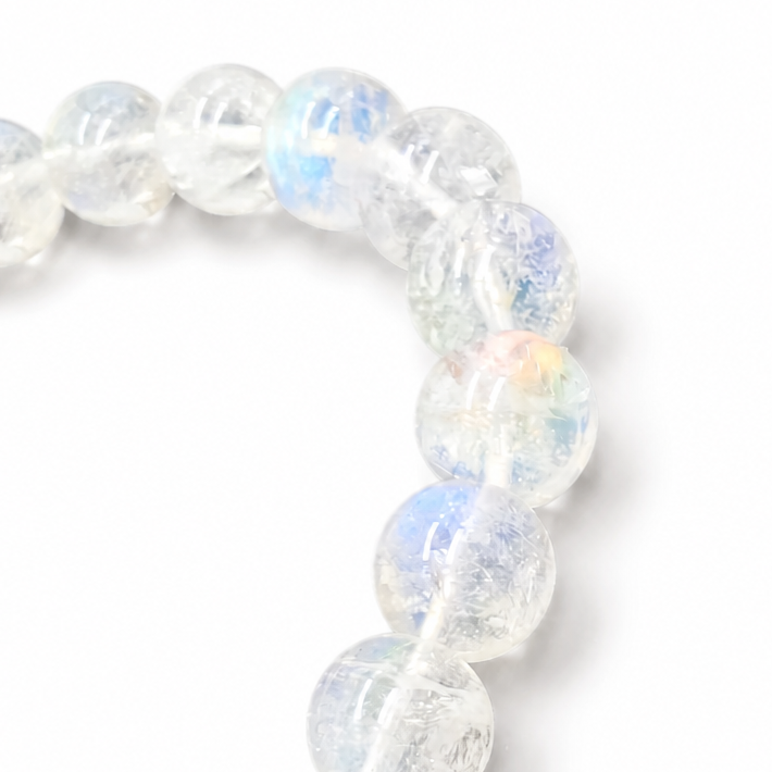 Handmade high-grade Madagascar Rainbow Moonstone pure crystal statement bracelet by Aura Lune