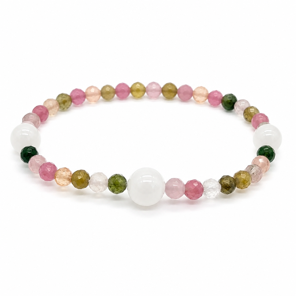 Prismatic Moonlight bracelet with rainbow tourmaline and Madagascar moonstone