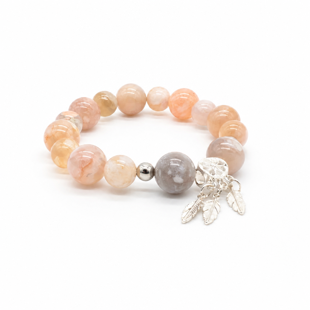 Dreamweaver Bloom bracelet with cherry blossom flower agate and silver guardian charm