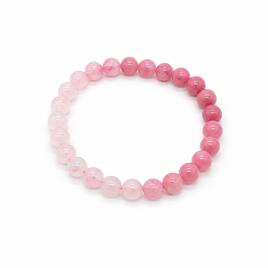 Full bracelet circle of Rhodonite Gradient showing seamless pink to deep rose colour transition